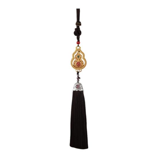 Chinese Style Gourd Car Hanging Decoration Rotatable Fu Character Gourd Tassels Car Rearview Mirror Charm Feng Shui Ornament Pendant Accessories