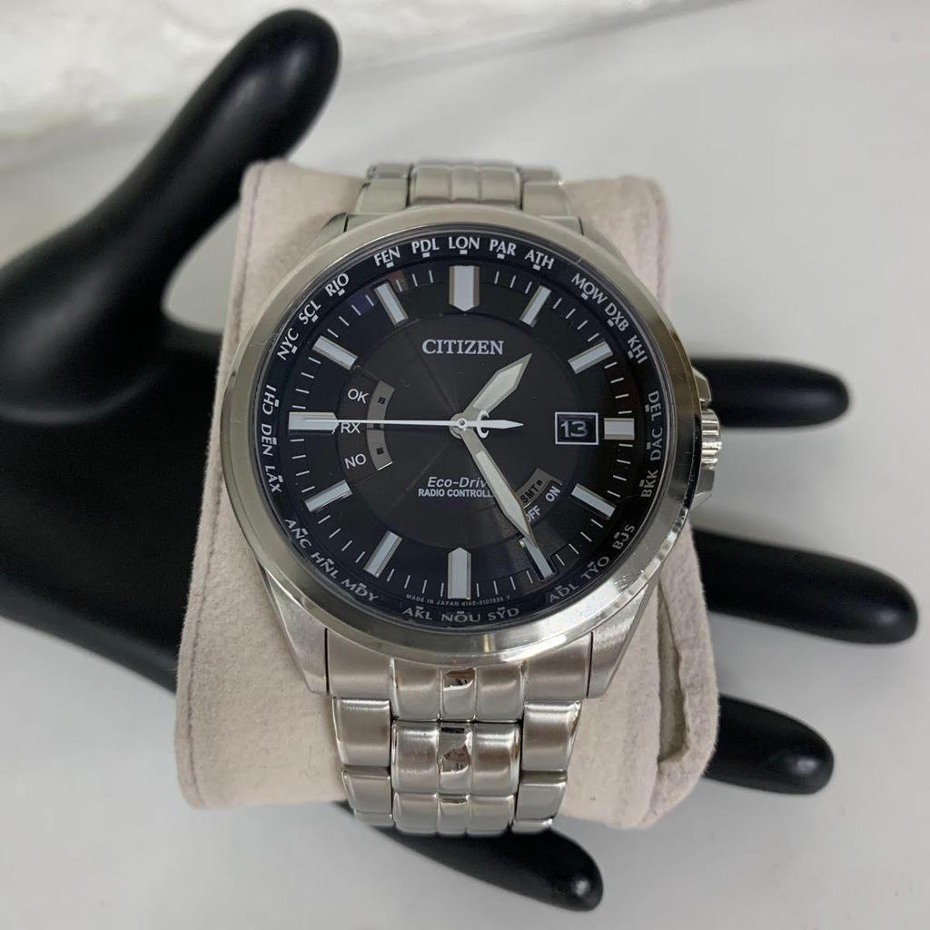 Used CITIZEN Citizen Atessa Eco Drive Radio Watch Men's Watch Black Dial Working Good Condition