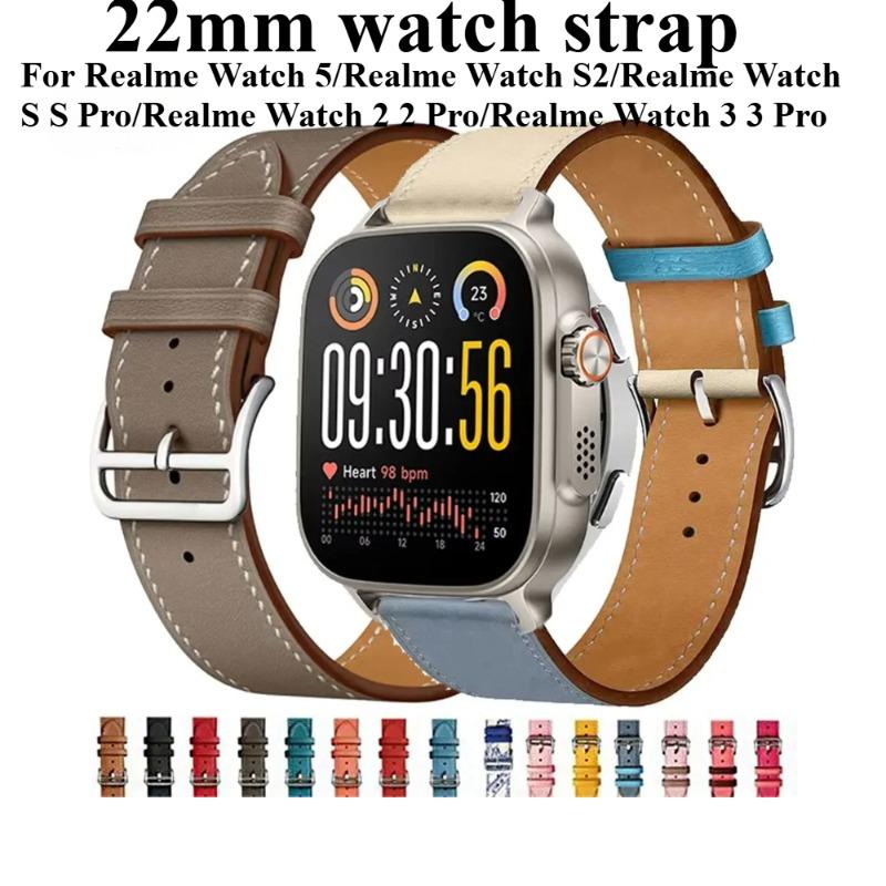 Leather Bracelet Loop For Realme Watch 5 Wrist Strap Accessories 22mm Correa For Realme Watch S2/3 3Pro S SPro/2 2 Pro Watchband