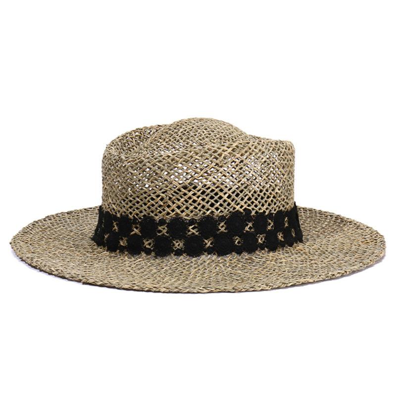 

Summer Outdoor Sun Hat With Wide Brim Breathable Adjustable Beach Hat Sunscreen Straw Hat чорний