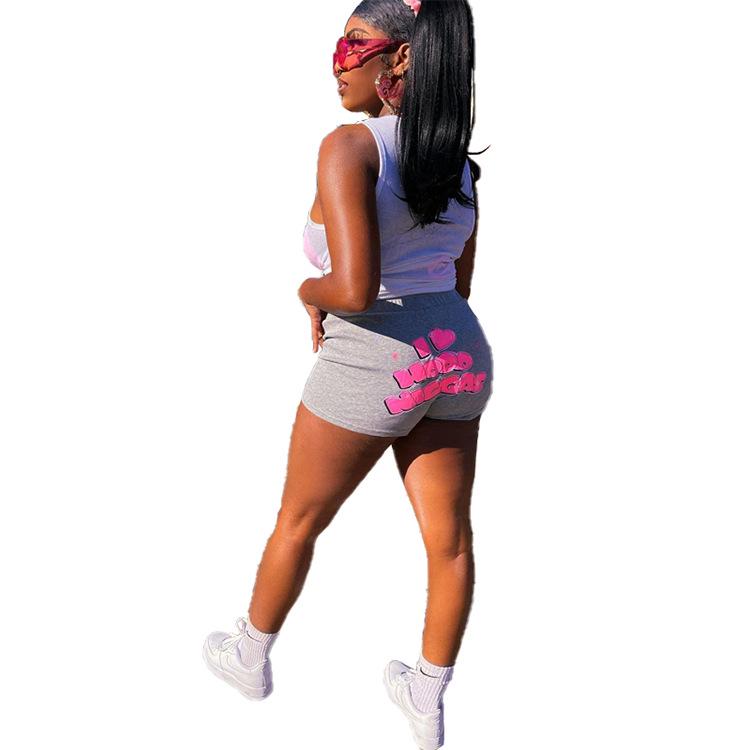 

European and American Women s Summer Casual Yoga Printed Shorts Large серый