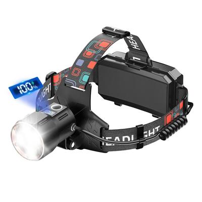 Lanterna de Cabeça LED Recarregável por USB com 5 LEDs Principais 4 LEDs Digitais de Alta Potência Lanterna de Cabeça com Lâmpada para Capacete com Grande Capacidade Substituível Ideal para Noite