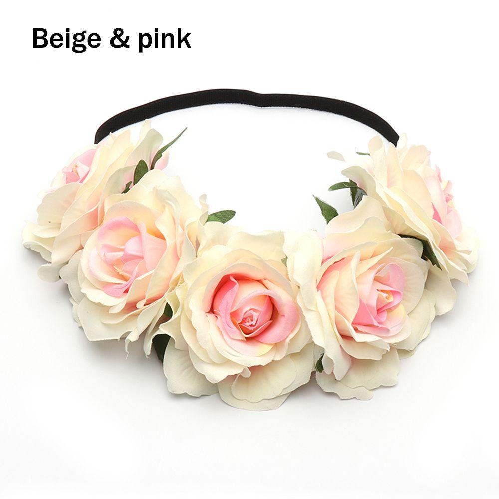 Bohemia Women Hair Accessories Wedding Hairband Bridal Headwear Rose Flower Garland Elastic Wreath Headband Fashion Headpiece