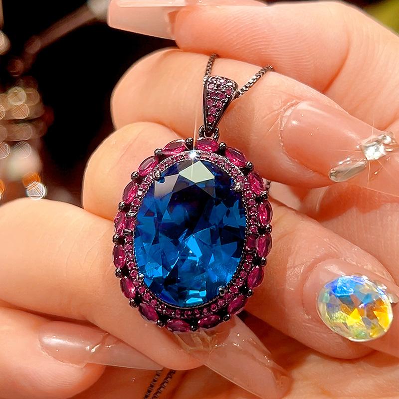 Autumn And Winter Jewelry Copper Bottom Gold-Plated Simulation Blue Spinel Black Gold Retro Temperament Set 15 * 20