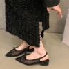 Hot Selling 2025 Low Heel Bow Baotou Sandal Summer Mesh Breathable Polka Dot Single Shoe Pointed Toe Wear Sandales Women's Shoes