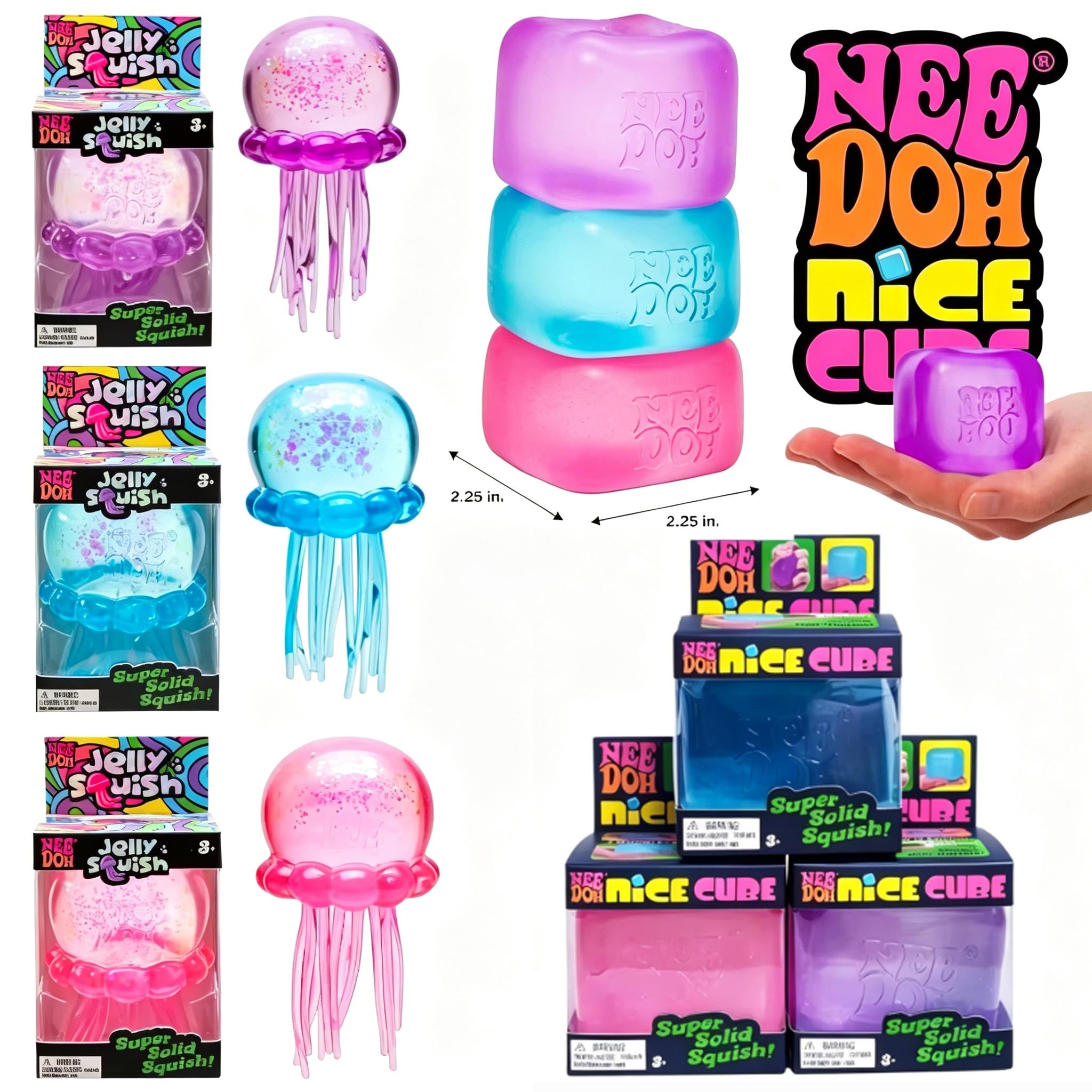 Bai Fen Bai Toys @Trending Nee Doh Jellyfish & Cube Squish Toy, Soft Jelly Squeeze Stress Relief Fidget Toy, Sensory Needoh For Kids & Adults