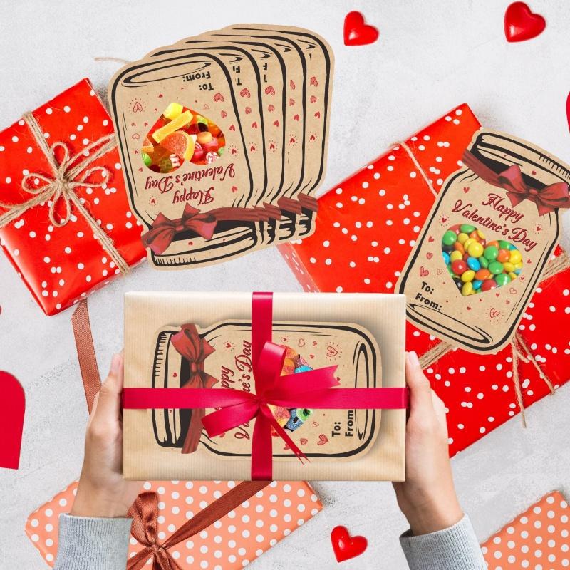 48Sets Valentines Day Cards Mason Jar Gift Cards with Treat Bags for Kids School