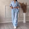 2025 Euro-americká sada bavlněných lněných košil a širokých kalhot