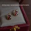 Cercei Stud High-End din Granat Natural în formă de dovleac pentru Femei din Argint Pur - Stil Francez Retro