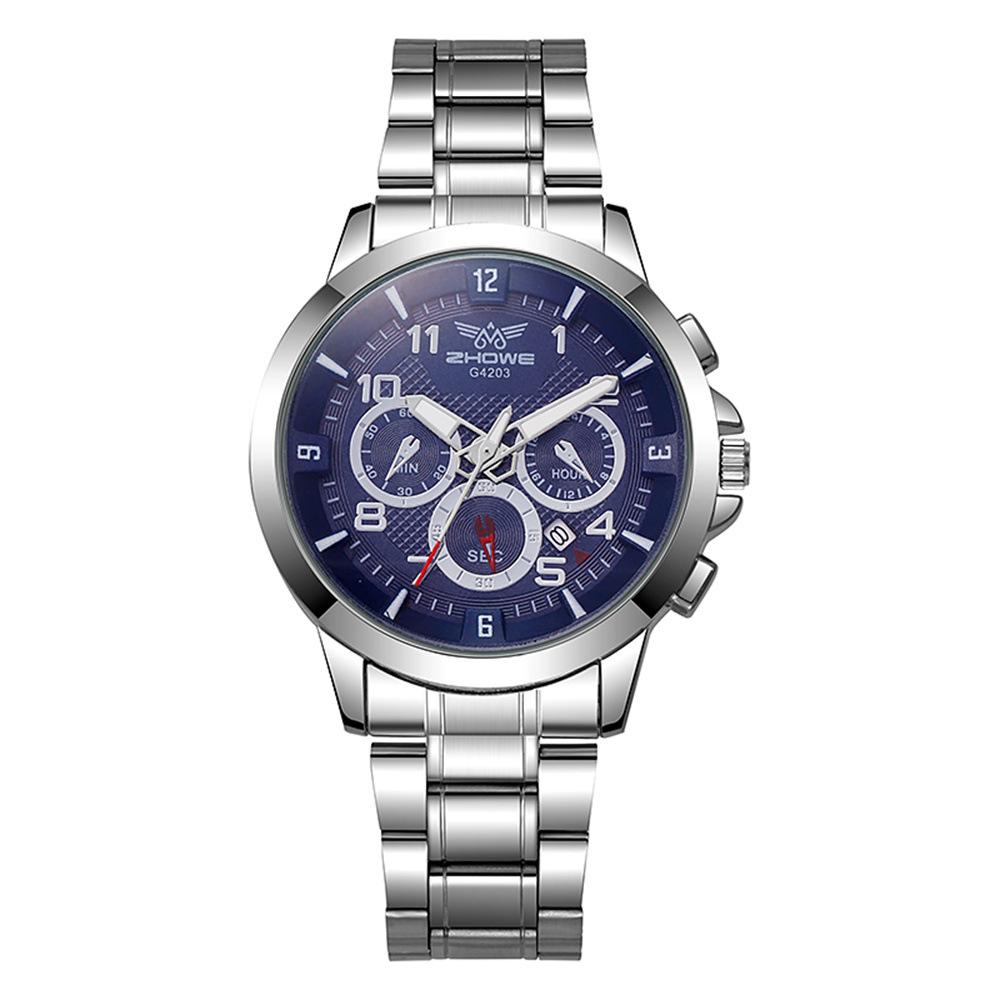 Business Men S Large Dial Three Eyes Calendar Quartz Watch Casual Stainless Steel Belt Men S Watch