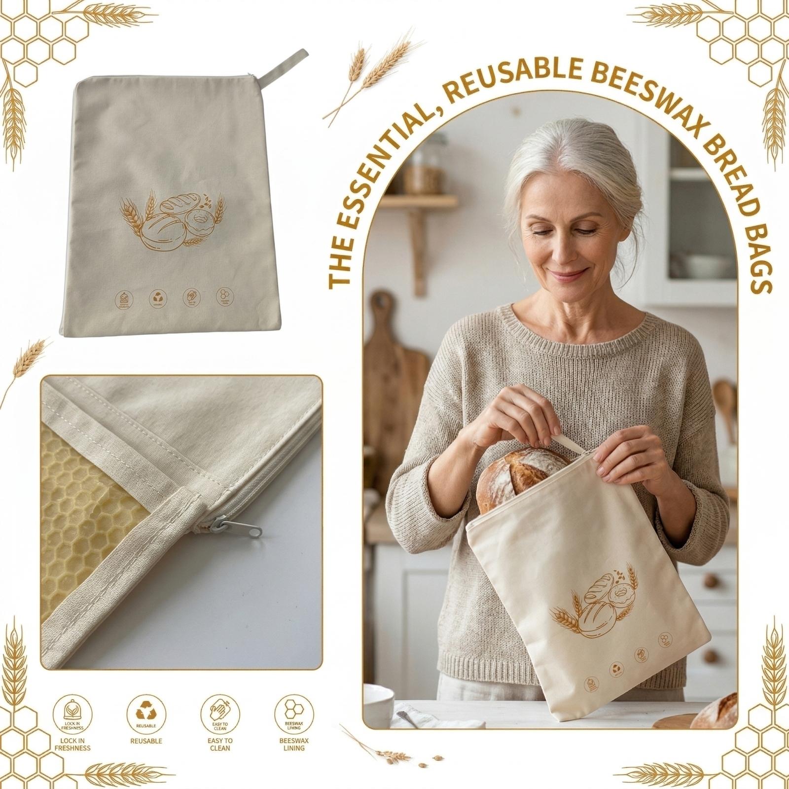 

New L-shaped Zipper Double-layer Beeswax Bread Bag, Supply Of Beeswax Cloth For Preservation And Storage Beeswax Bag One Size