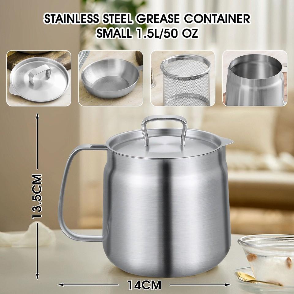 1.5L/2L Oil Filter Pot with Strainer and Frying Basket 304 Stainless Steel Oil