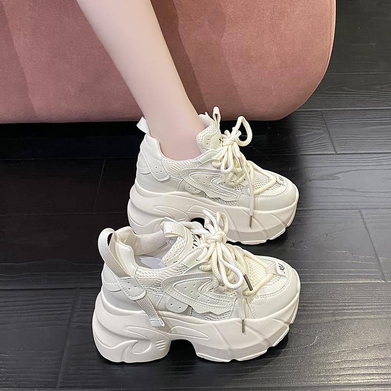 Fashion Women's Sports Shoes Increased Height 9cm Mesh Upper Thick Bottom Dad Shoes Spring Summer New Style Small Size Friendly