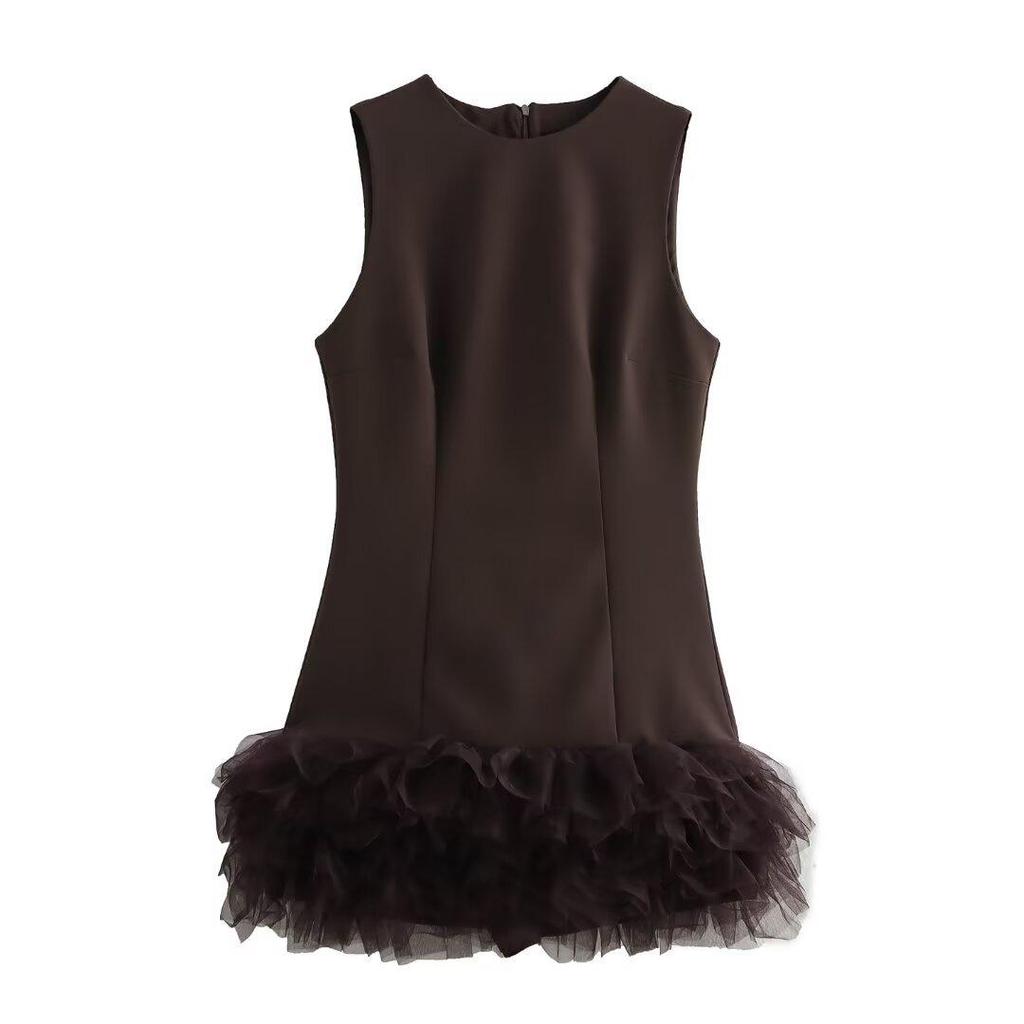 2024 Winter Women's Fashion: European & American Style Silk Mesh Spliced Dress