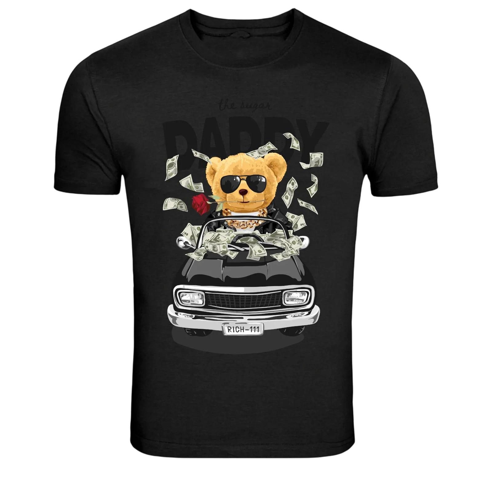Sugar Daddy Teddy Bear Money Car Graphic T-Shirt L