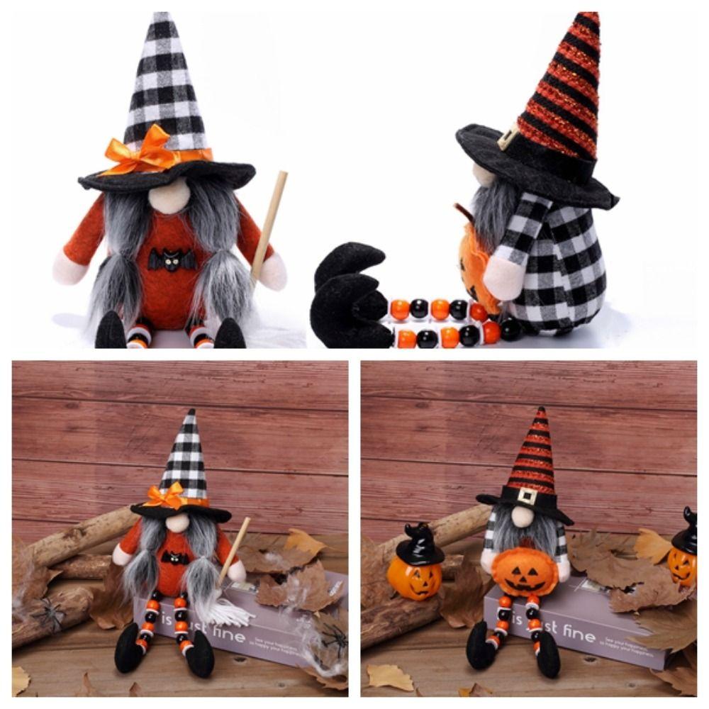 Handmade Pumpkin Dwarf Faceless Doll Cute Gnome Plush Toy Ornament Halloween Dwarf Decoration  Gift