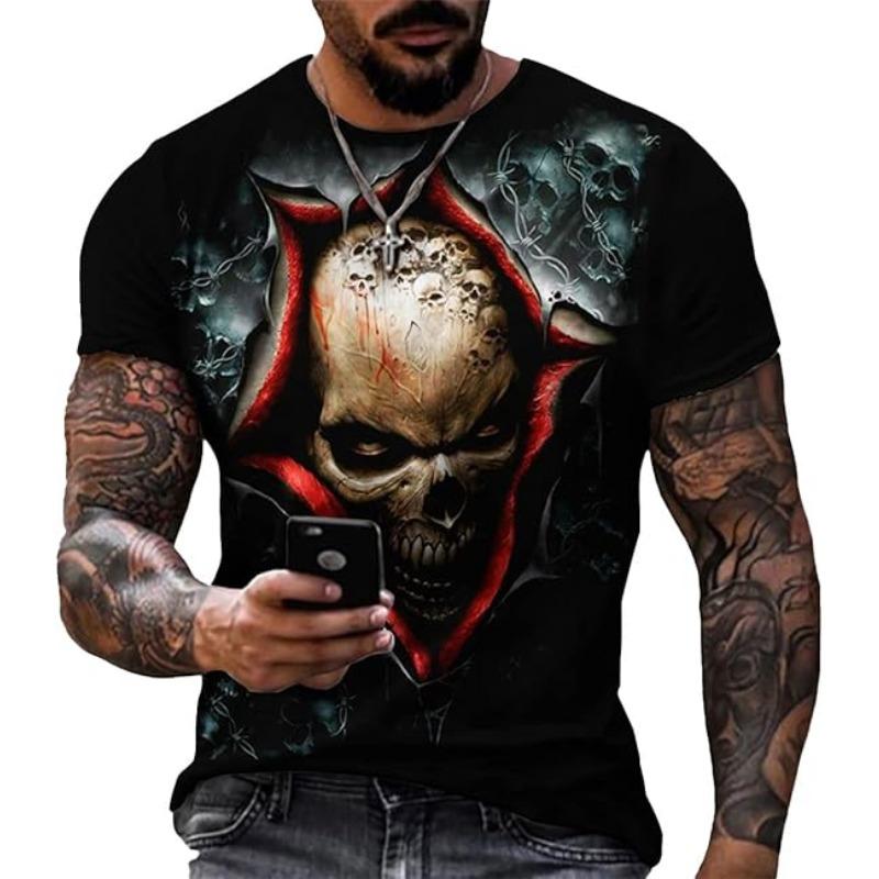 Men's Summer Short Sleeved 3D T-shirt Top Street Skull Pattern Men's Casual T-shirt Top  6XL