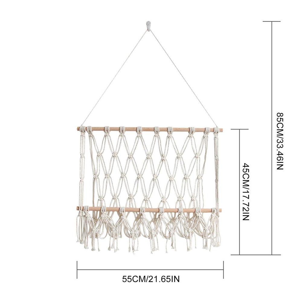 Bohemian Style Hand-Woven Wall Hanging Tapestry Wood Shelf Planter Basket 2 Tier Hanging Rack Art Wall Shelves Macrame
