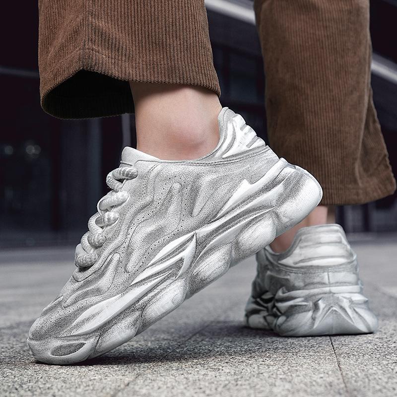 Men's Shoes Autumn Thick-soled Cushioning Retro Old Dirty Shoes Dad Shoes Outdoor Leather Waterproof Casual Sports Trendy Shoes