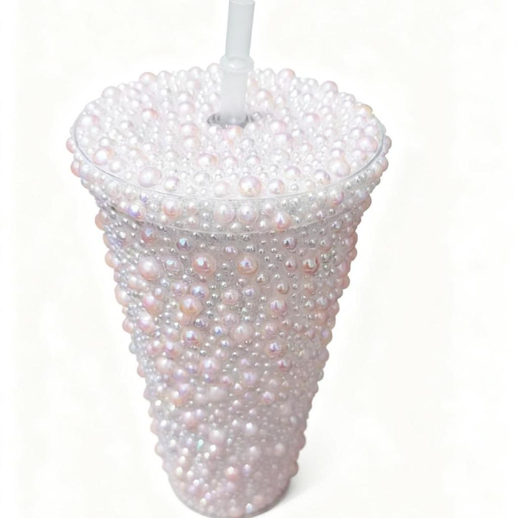 Rhinestone Cold Brew Coffee Cup: Double-Layered PS Straw Cup, Large Capacity, Perfect Gift for Women/Girls