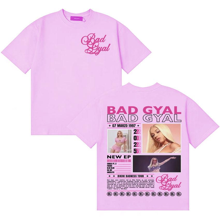 Rapper Bad Gyal Trendy Album 2025 Graphic TShirt Unisex Women Vintage High Quality Short Sleeve Tee Shirt Hip Hop Cotton Tshirts