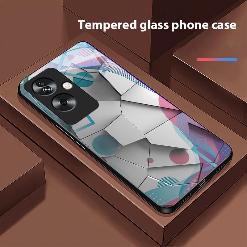 Geometric Pattern For Oppo A79 5G 58 78 74 60 4G Reno 11F Realme GT 6 11 Note 50 10 C55 X2 Tempered Glass Black Phone Case