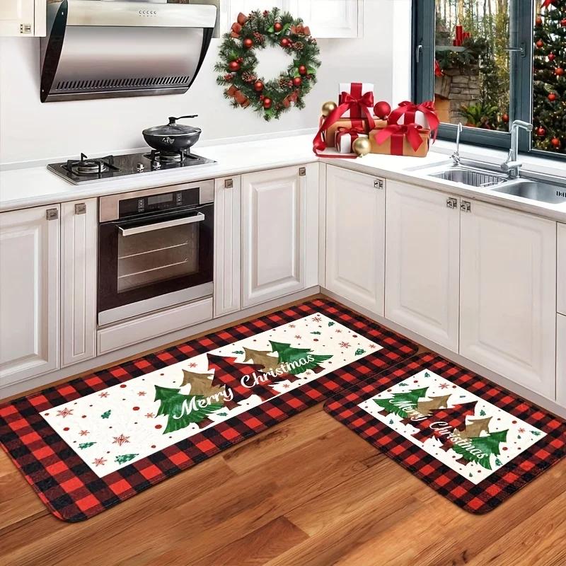 Christmas Tree Kitchen Floor Mat Home Decoration Corridor Balcony Carpet Anti-Slip Welcome Door Mat Christmas Decoration