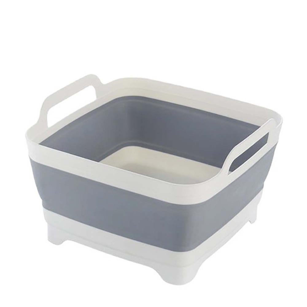 

With Drain Plug Folding Wash Basin Foldable Kitchen Storage Tray Portable Storage Basket Fruit серый