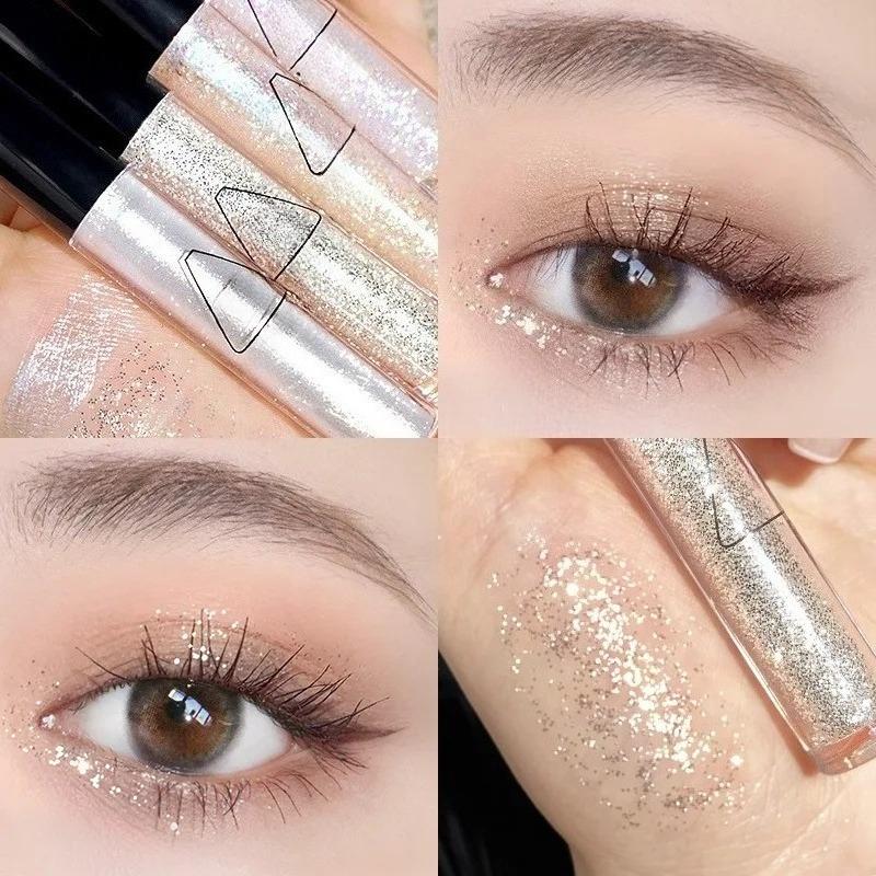 1Pcs Ultra Shiny Liquid Eyeshadow Highlighter Waterproof Long-lasting Sheet Monochrome Glitters Enhances Silkworm Eyeshadow Pink