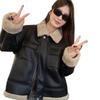Fur jacket lapel leather jacket women's winter thickened warm fur integrated loose top age-reducing locomotive wind
