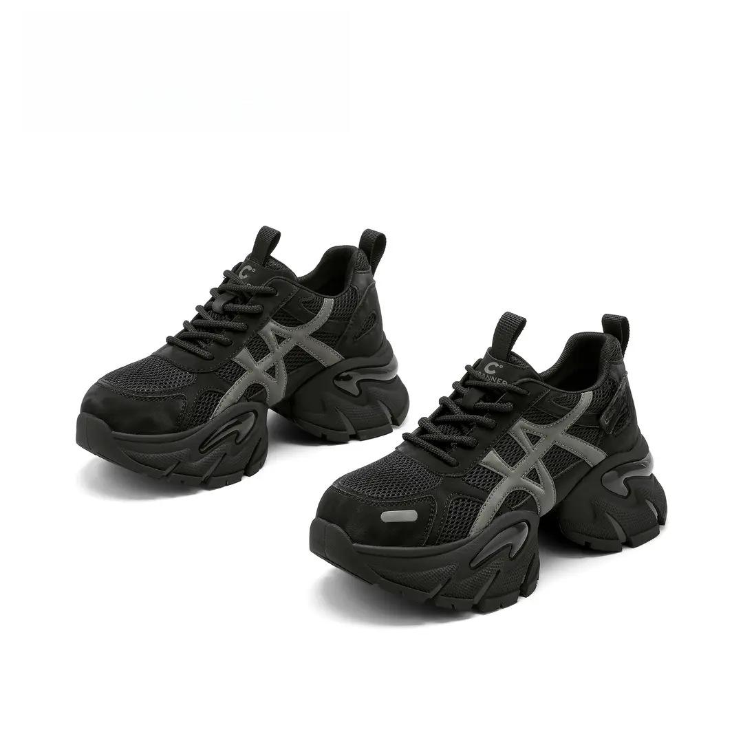 

Женские кроссовки «папины кроссовки» легкие, маленькие, трендовые, 2025 осень, новые, на платформе, женская обувь, увеличивающая рост, универсальная, повседневная спортивная обувь. 40 чёрный