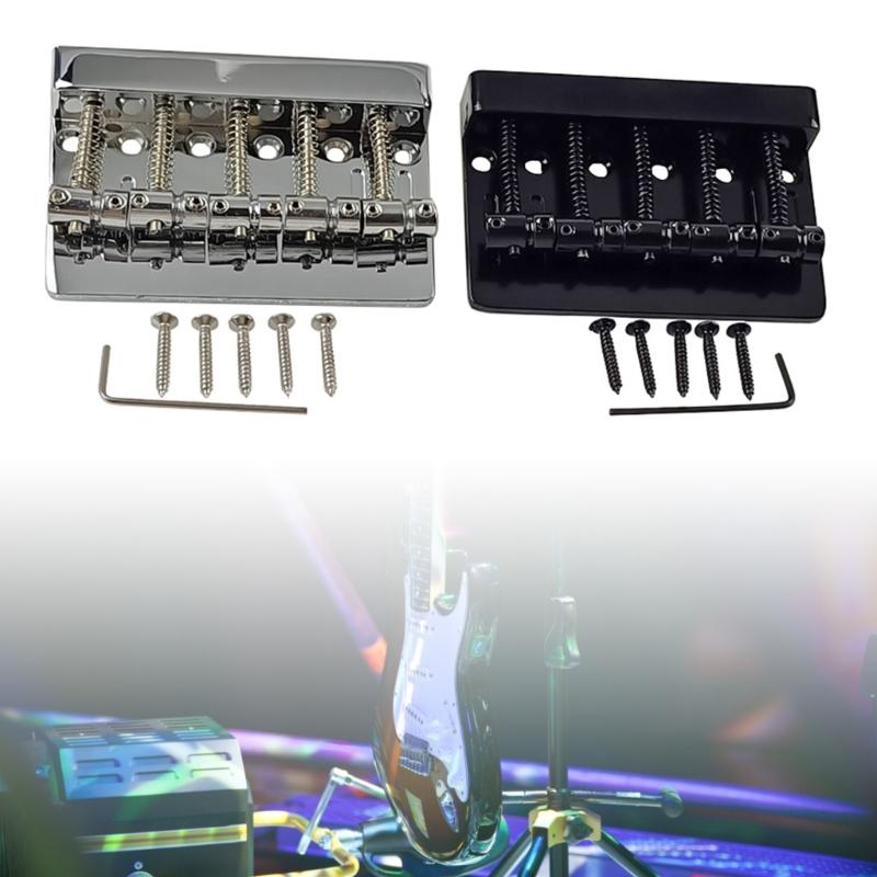 5 Strings Hardtail Bridge Guitar Bridge Saddles 5 Saddle Hardtail Zinc Alloy Tailpiece Electric Bass Bridge Replacements