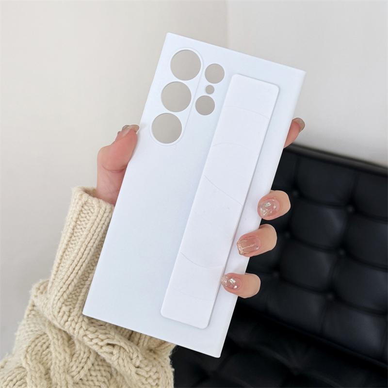 Handheld Silicone Elastic Wrist Strap Hard PC Phone Case For Samsung Galaxy S25 S24 S23 Ultra Plus Matte Clear Shockproof Cover