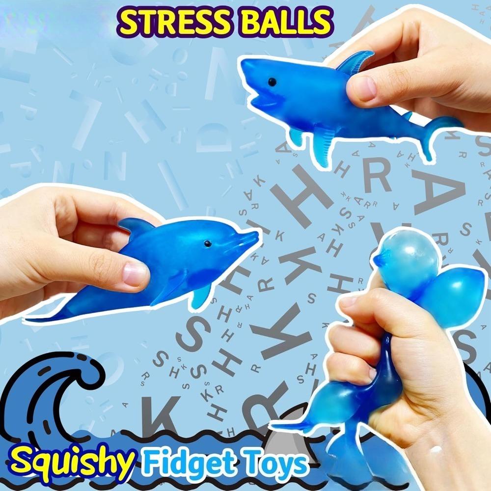 Squishy Shark Dolphin Stress Ball  Fidget Toy Stretchy TPR Anxiety Relief Hand Therapy Sensory Gift for Adults Kids Party Favors