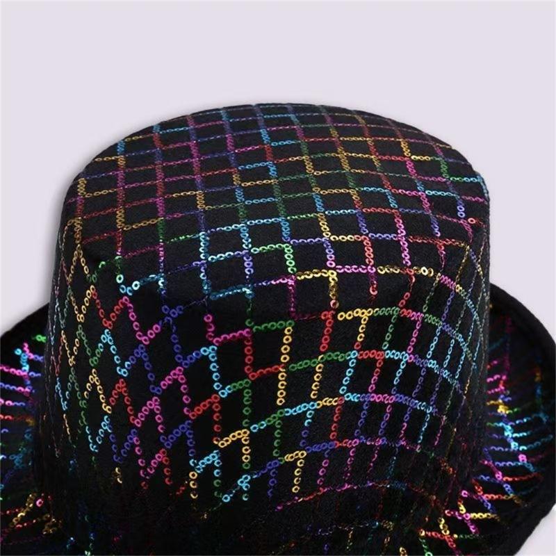 Sparkling Checkered Flat Top Derby Hat For Parties And Event Durability Polyester Fabric Hat