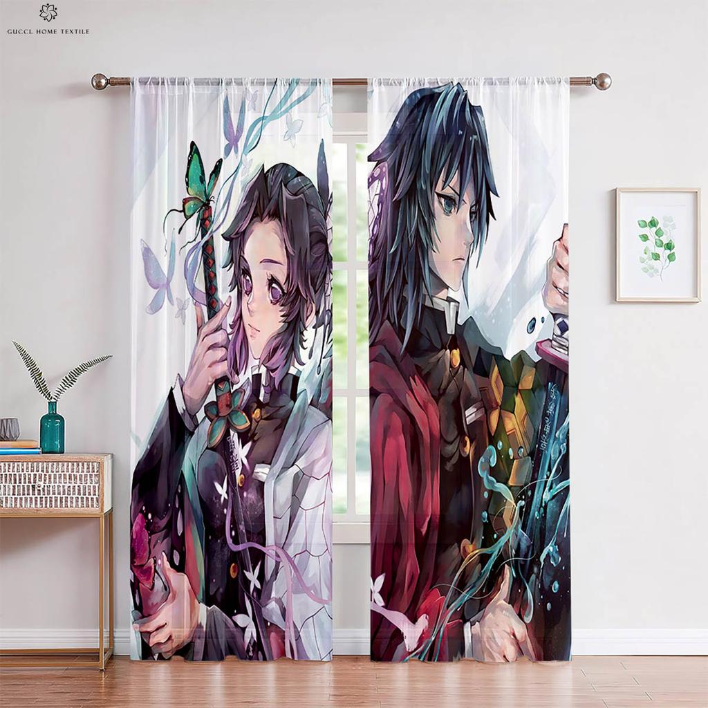 Japanese Comic Printed Curtains, Animation Hot Blood, Suitable for Bedroom, Living Room, Kitchen, Study, Window Decoration