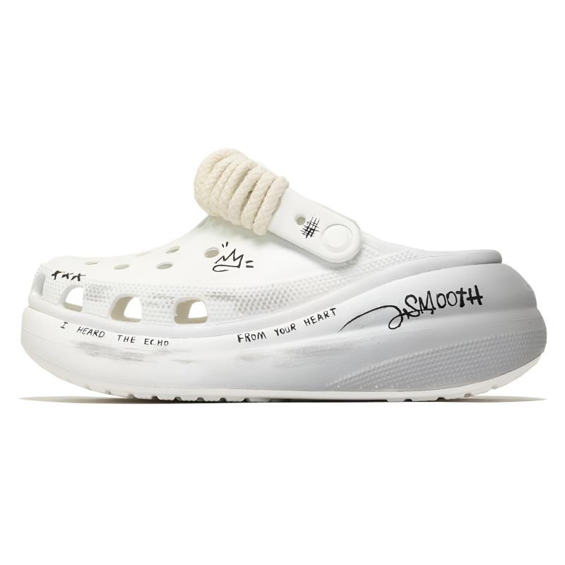 Crocs Crush Clog Cream Heart Dust EVA Comfortable Campus Texture Trend Graffiti Casual Fashion Versatile Clogs Unisex Grey-White
