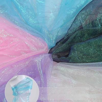 100x140cm Wrinkled Rainbow Laser Yarn Fabric Illusion Color Decorative Orangza Wrinkled Texture Designer Fabric Wedding Decor