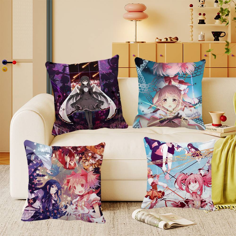 Puella Magi Madoka Magica Anime Kissenbezug Quadratisches Kissen Schlafzimmer Sofa Freizeit Komfortkissen Auto Heimdekoration