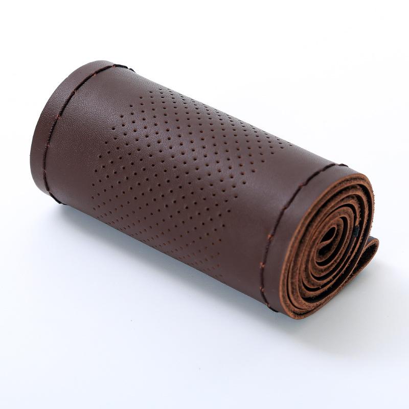 Universal Genuine Leather Steering Wheel Cover, Hand-Stitched, Breathable, All-Season, Fits All Vehicles