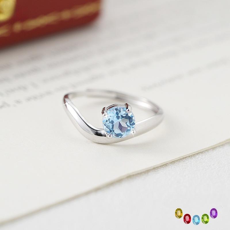 S925 Silver Ring for Women, Natural Crystal/Topaz/Garnet/Olivine Adjustable Jewelry Gift
