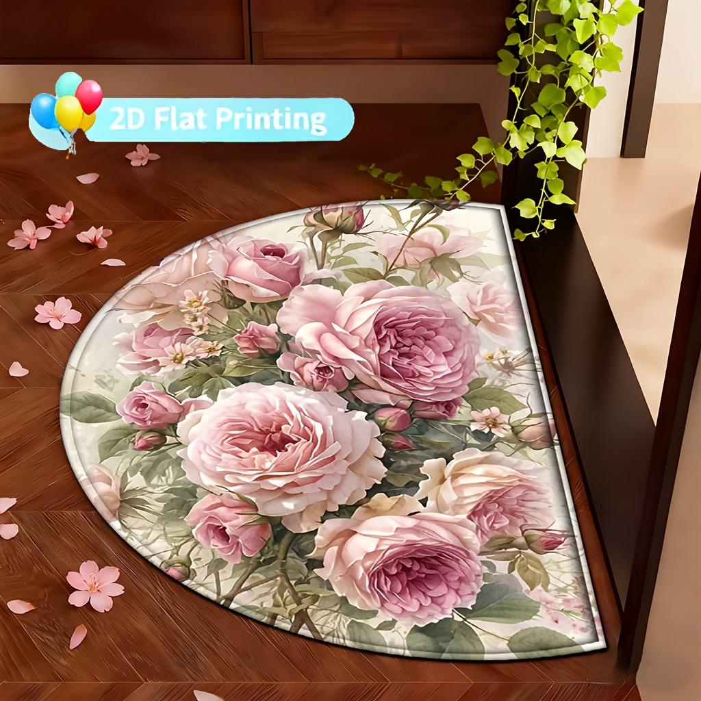 1 Pezzo Tappetino Benvenuto Semicircolare Floreale Rosa Primaverile Antiscivolo per Esterno Patio Portico Cucina Bagno Ingresso Tappetino per Pavimento