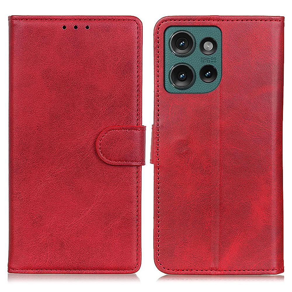 

For Motorola Edge 50 5G Stand Wallet Case Cowhide Texture Leather Phone Cover Red