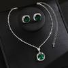 Emerald Full Diamond Square Set Necklace Earrings Jewelry Two-Piece Set