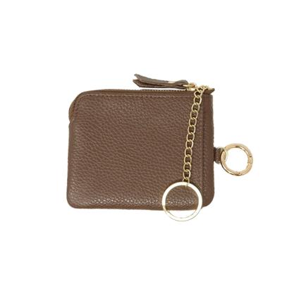 MILASIC Genuine Leather Key Case, Smart Key Compatible, Multi-Pouch with Keychain, Card Slots, Zippered Closure, Compact, Simple Design (Brown)