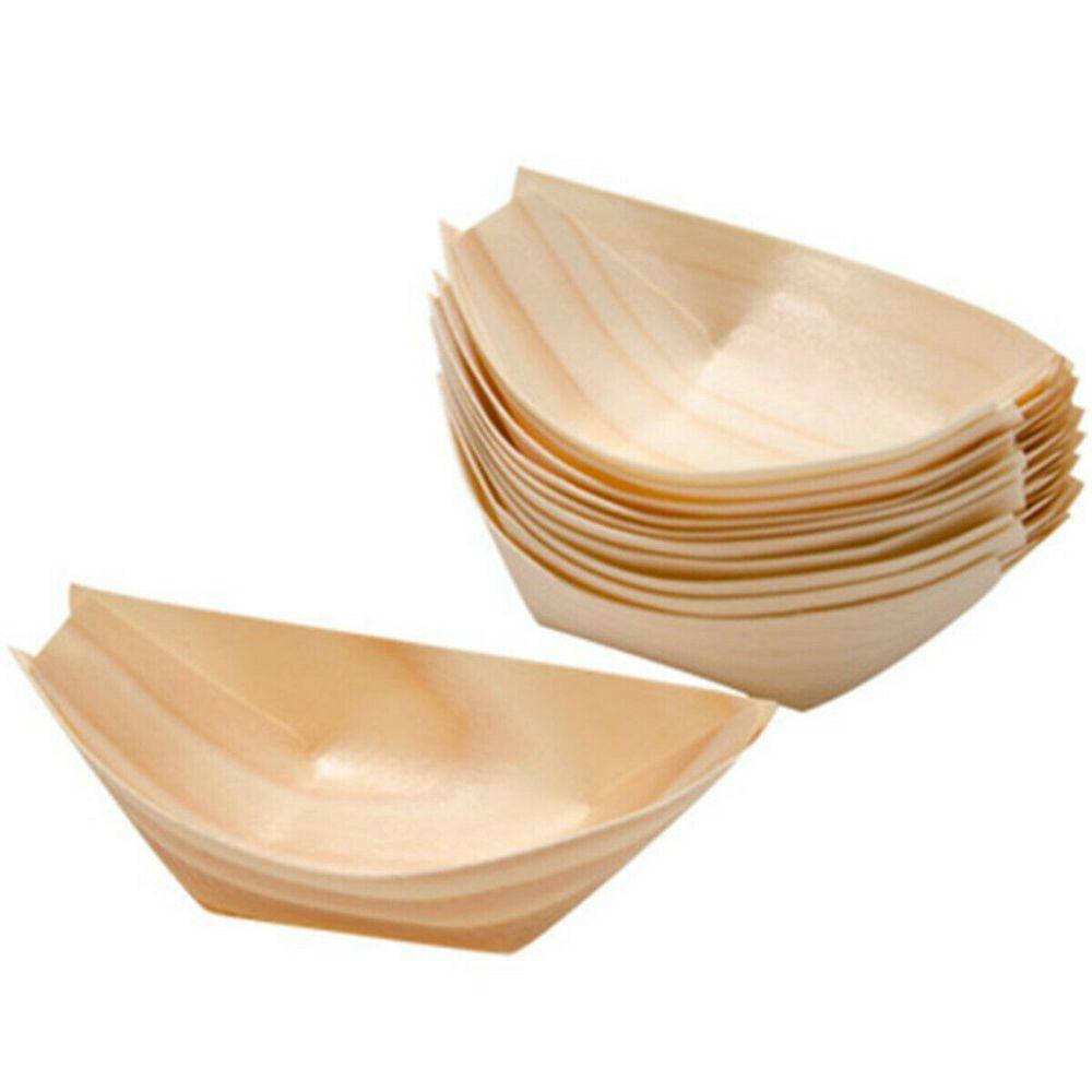Disposable Boat Pine Food Wood Bowl Cake Tool Serving Tray Catering