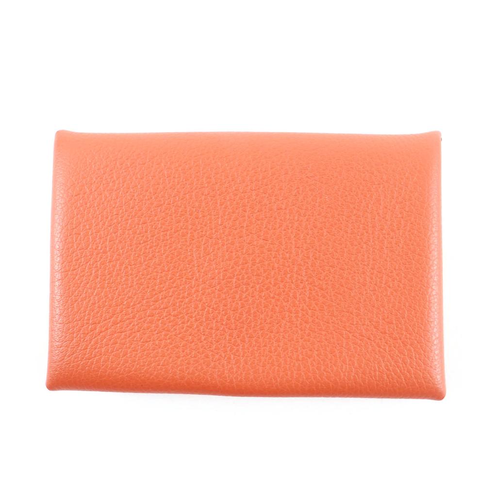 Excellent HERMES Card Case Calvi Orange Epsom Leather Women Used