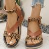 Fashion Summer Women's Shoes Leopard Print Wedge Sandals Women Plus Size Ankle Strap High Heel Sandal Female Slip on Sandalias De Mujer