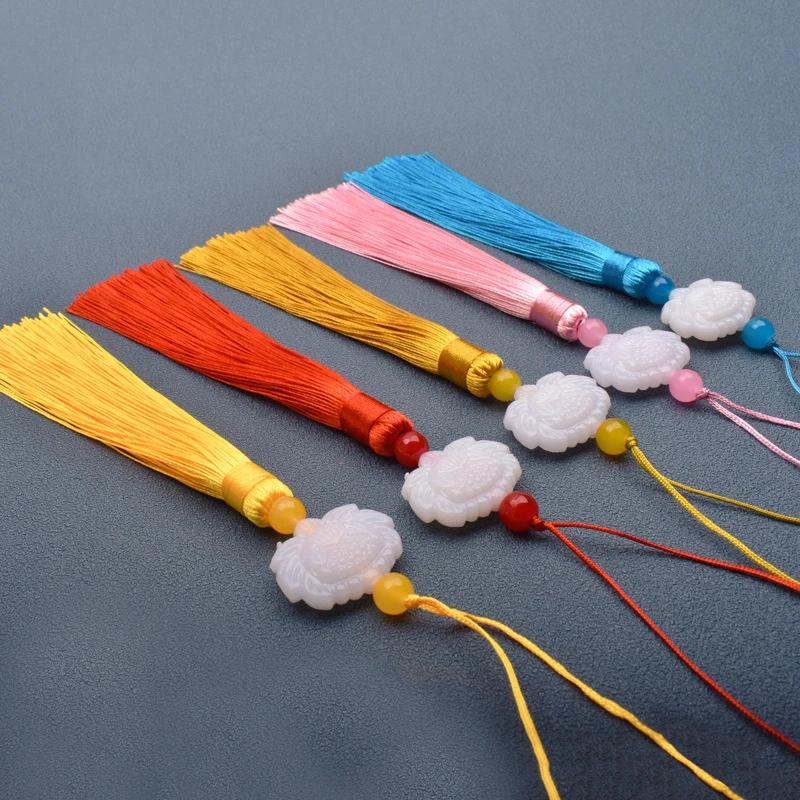 1 Pcs White jade lotus Fringe Trim Bookmark Silk Tassels Pendant DIY Sewing Curtains Accessories Clothes Bag Craft Supplies