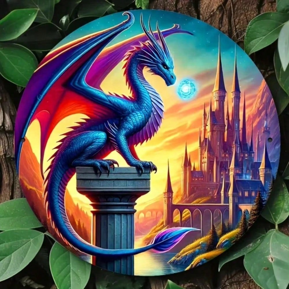 Vintage Castle Guardian Dragon Metal Sign, Fantasy Home Wall Decor